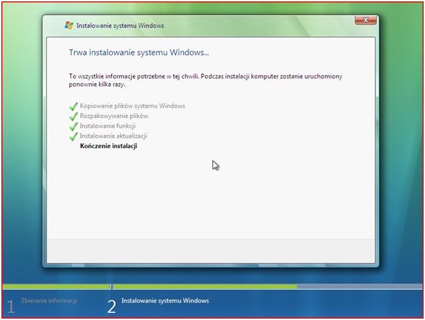 Instalacja systemu MS Windows Vista - Kończenie instalacji