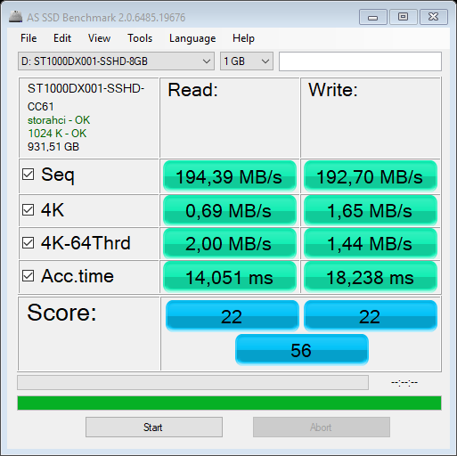 AS SSD Benchmark SEAGATE ST1000DX001-SSHD